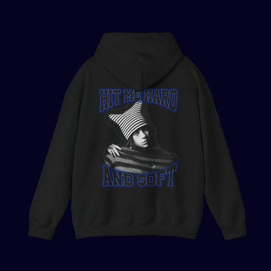 Billie Eilish Merch - Hit Me Hard and Soft Blue and Black Vintage Hoodie Online Exclusive