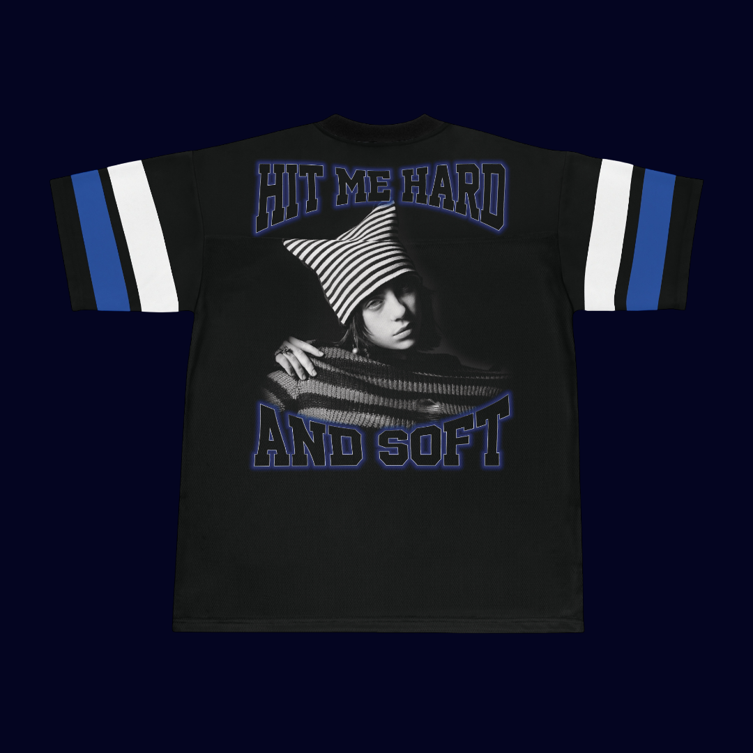 Billie Eilish Merch - Hit Me Hard and Soft Blue and Black Vintage Jersey Online Exclusive