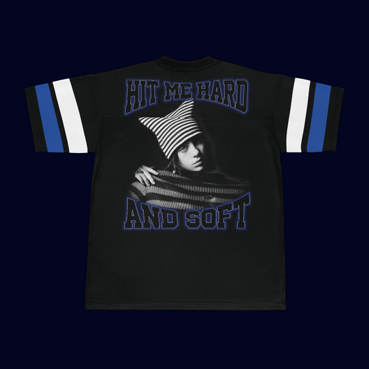 Billie Eilish Merch - Hit Me Hard and Soft Blue and Black Vintage Jersey Online Exclusive