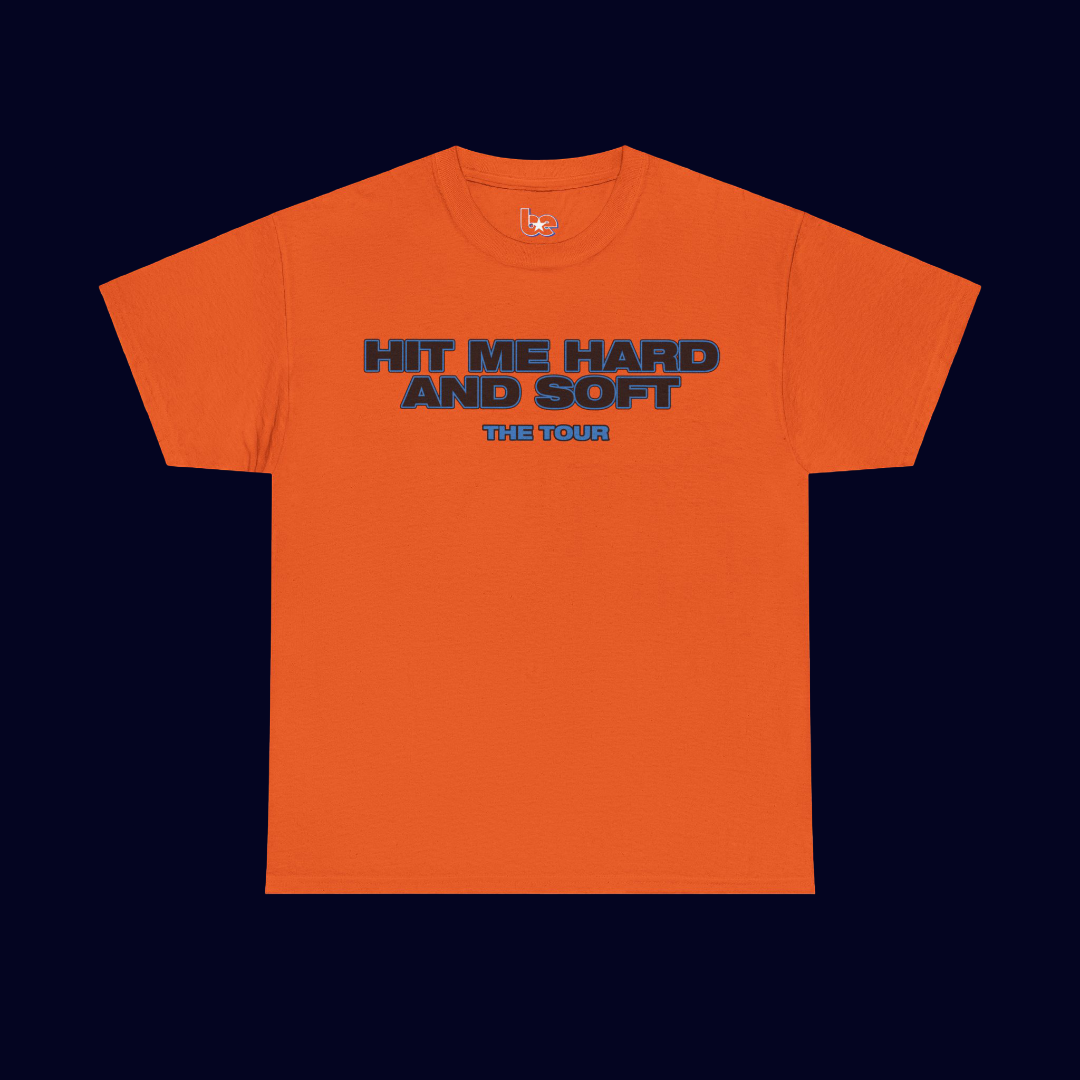 Billie Eilish Merch - Hit Me Hard and Soft Orange Signature Tour Dates Tee